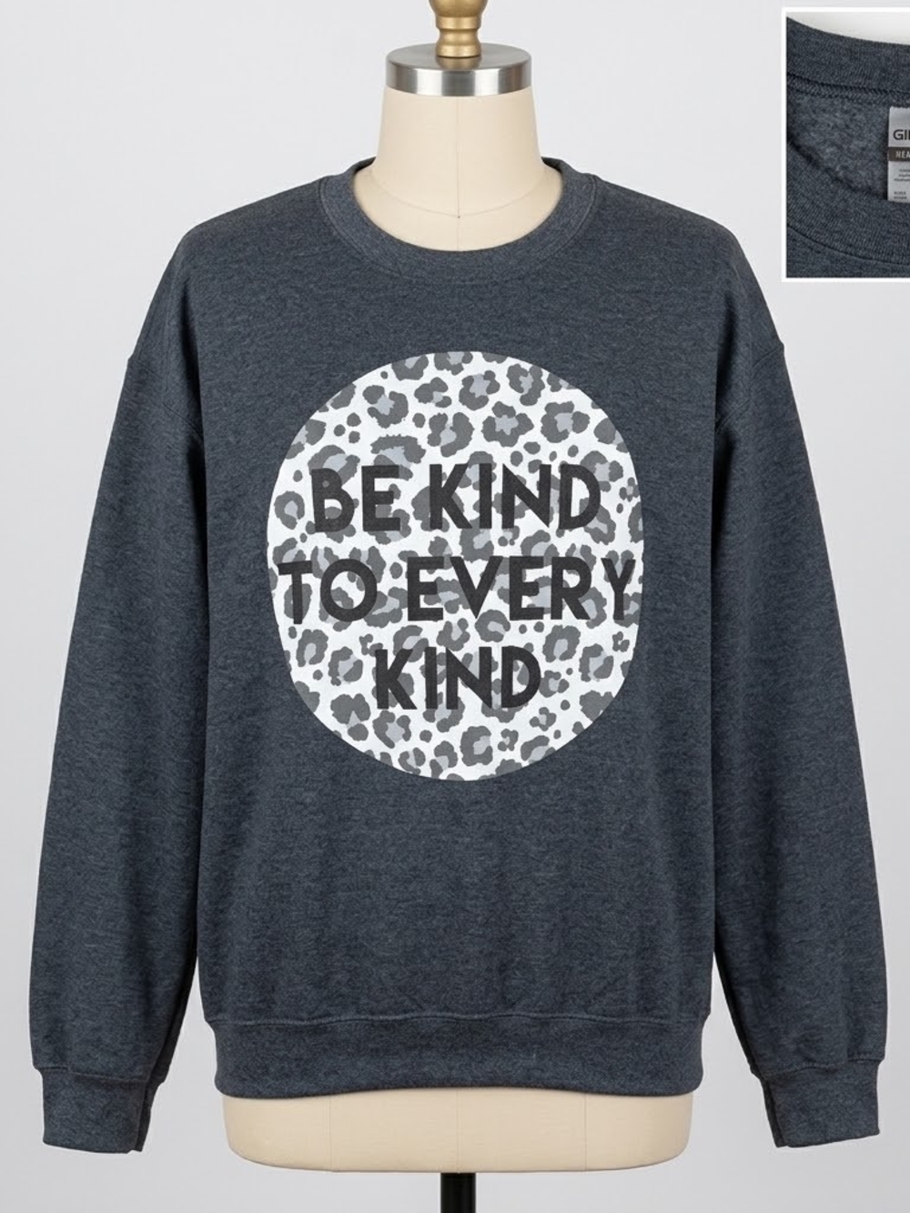 Gildan 'Be Kind To Every Kind' Leopard Circle Graphic Sweatshirt